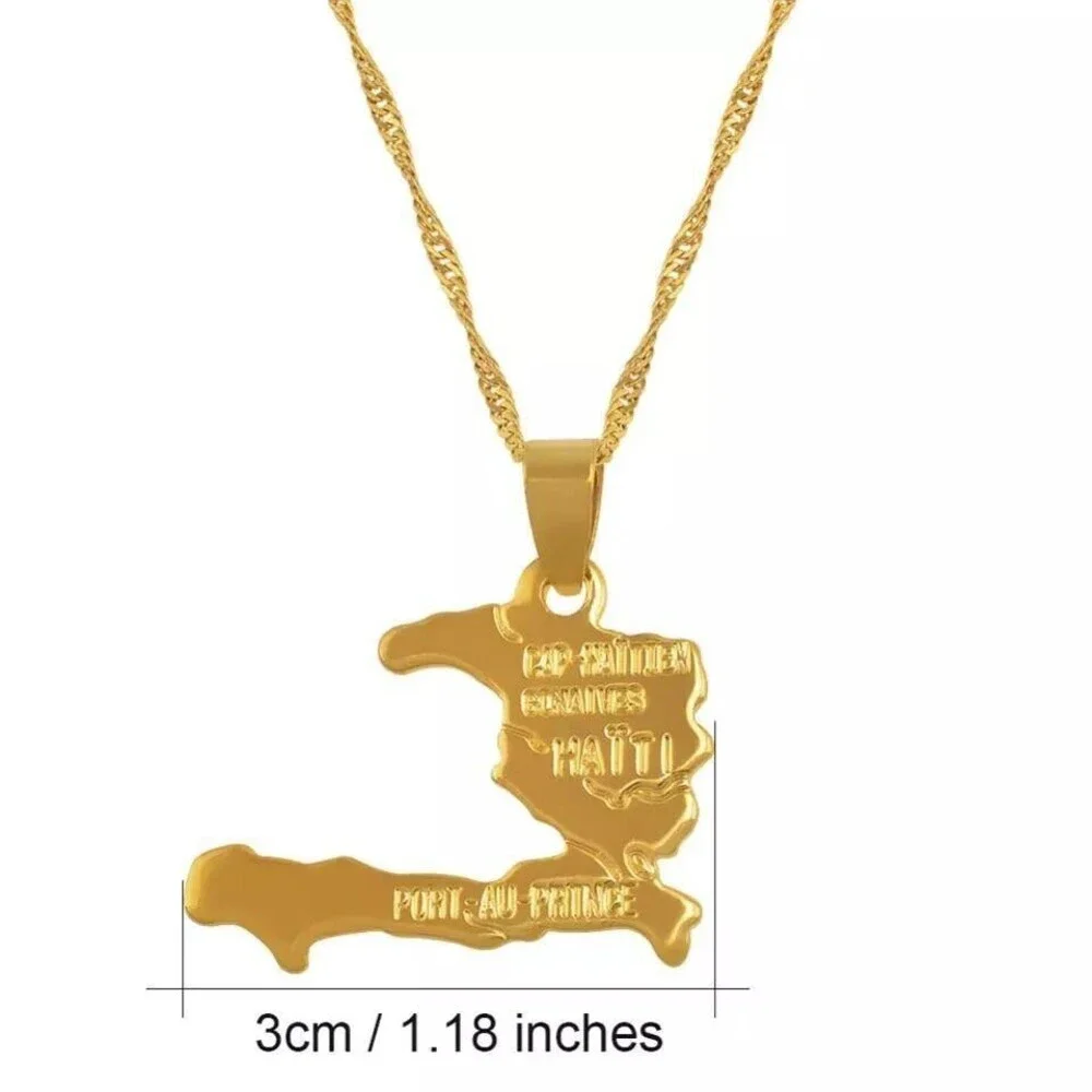 HAITI Map Necklace 24K Gold Plated